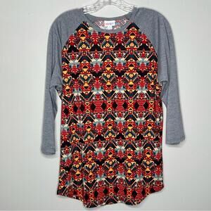 Lularoe Trendy Graphic Print 3/4 sleeve Raglan Tee Large